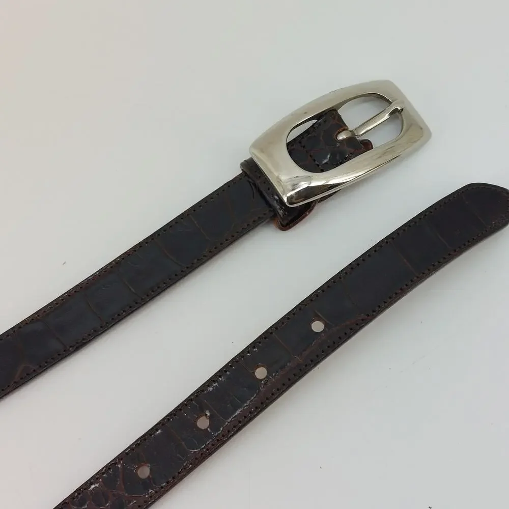 Dark Brown Women's Leather Belt Brown Leather Croc Embossed Belt